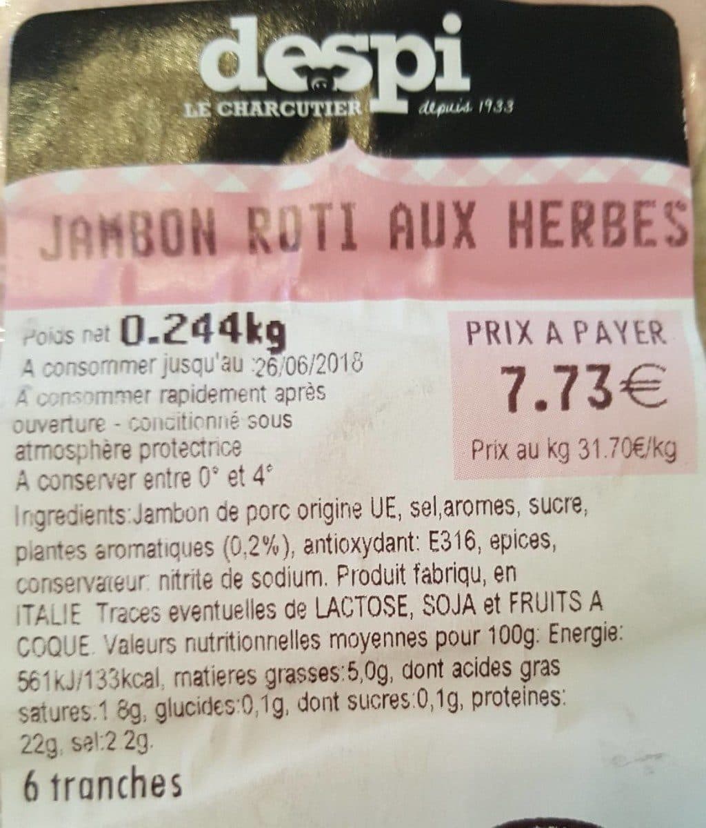 Open Food Facts Jambon roti aux herbes packshot