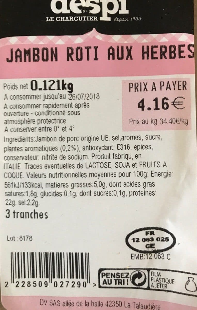 Despi Jambon roti aux herbes packshot