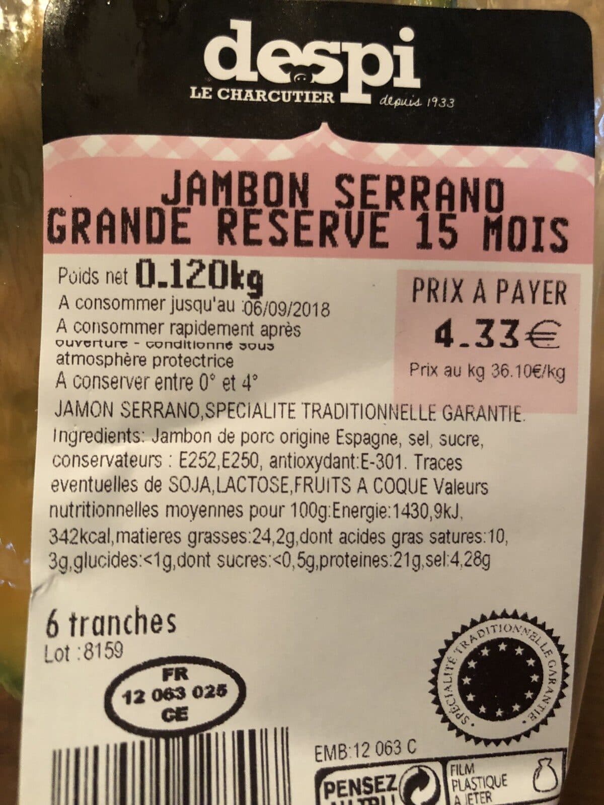 Open Food Facts Jambon serrano packshot