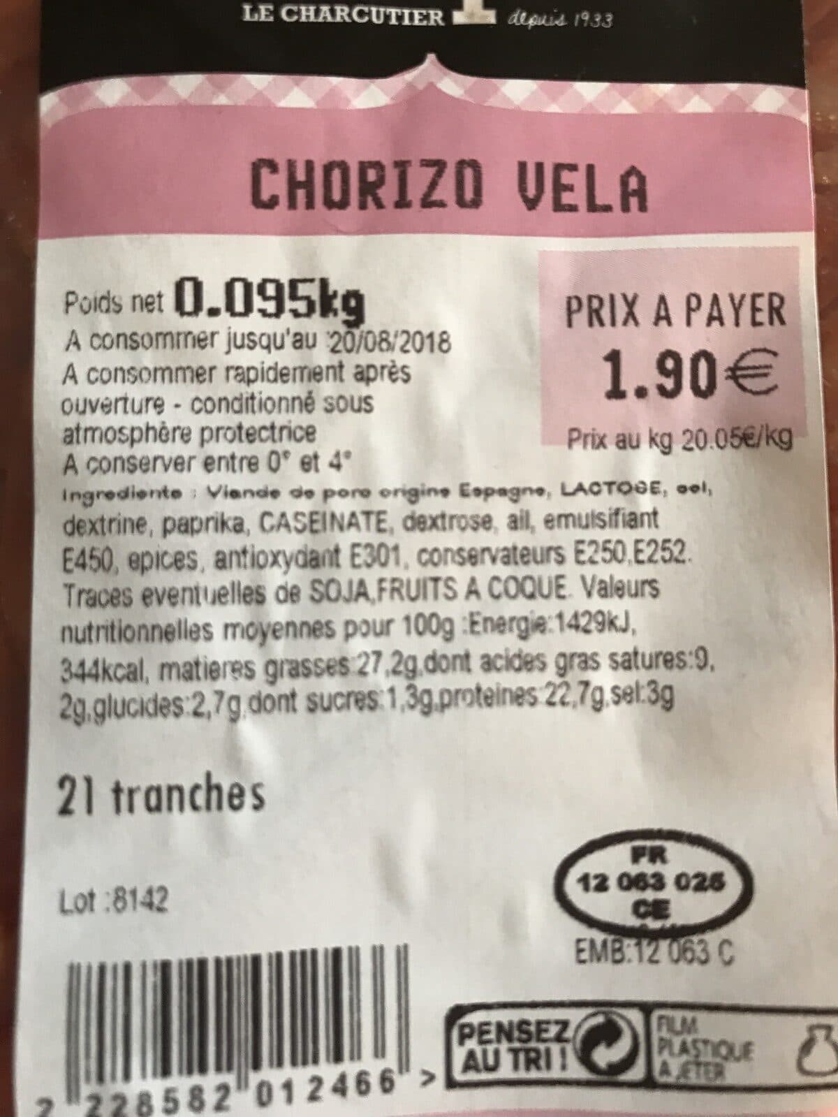 Open Food Facts Chorizo vela packshot