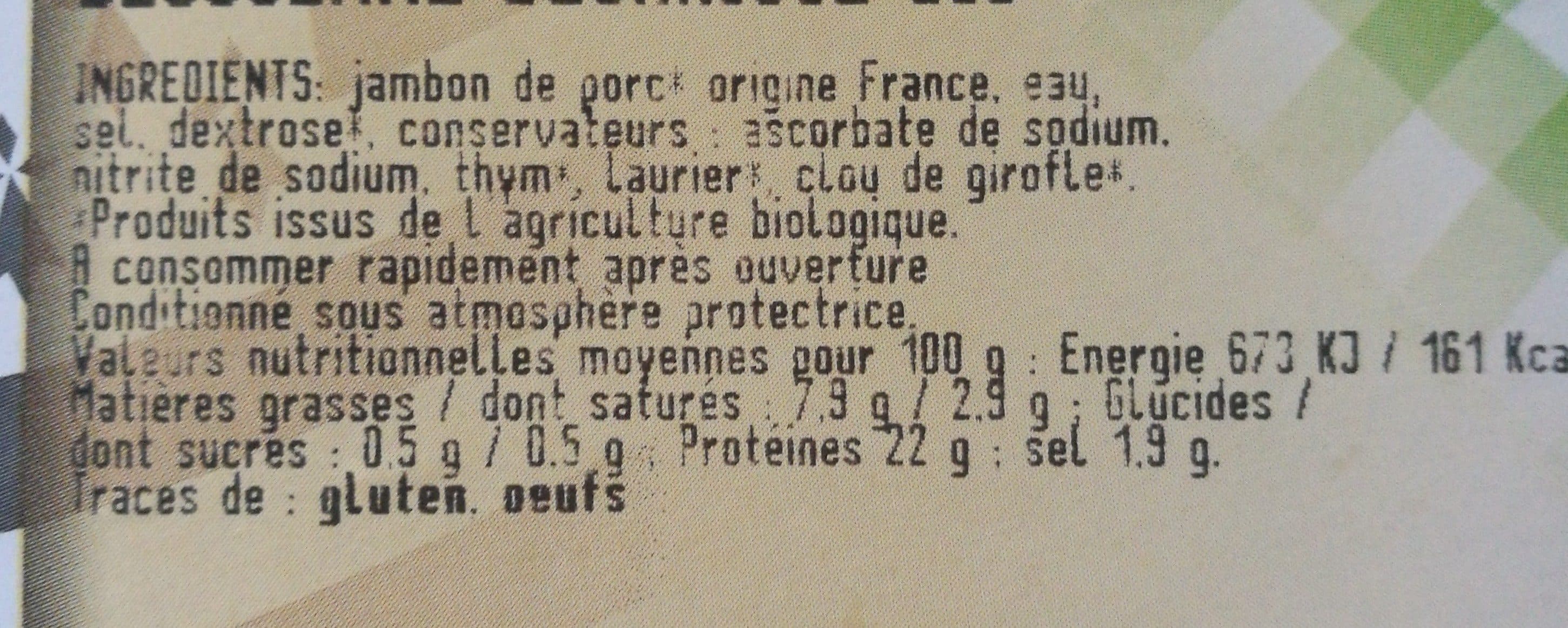 Open Food Facts Jambon supérieur découenné dégraissé bio packshot
