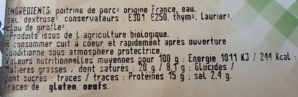 Open Food Facts Lardon nature supérieur bio packshot