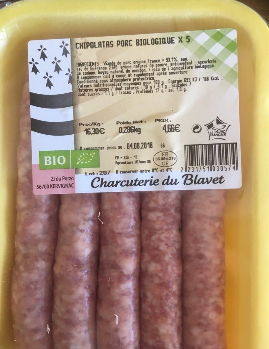 Open Food Facts Chipolatas porc biologique packshot