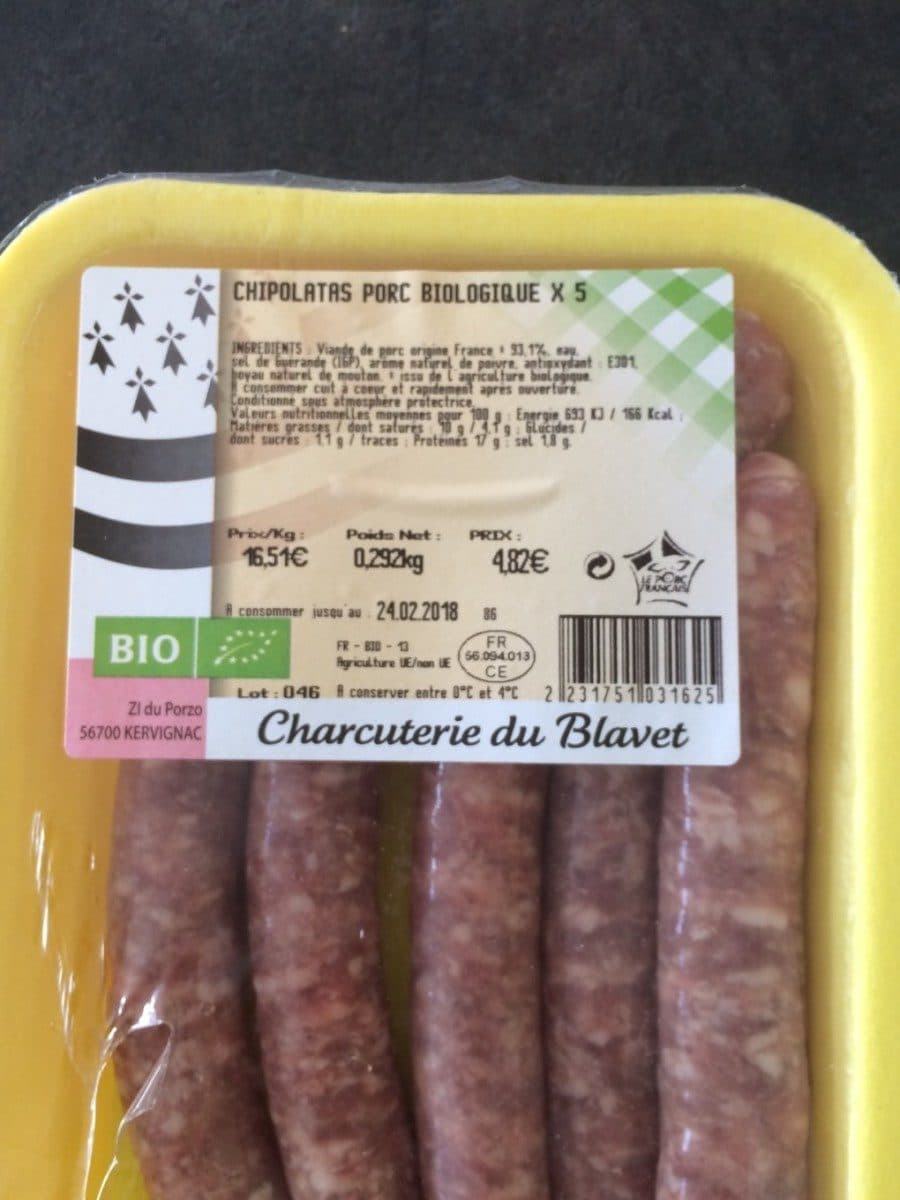 Charcuterie du blavet Chipolatas porc biologique packshot
