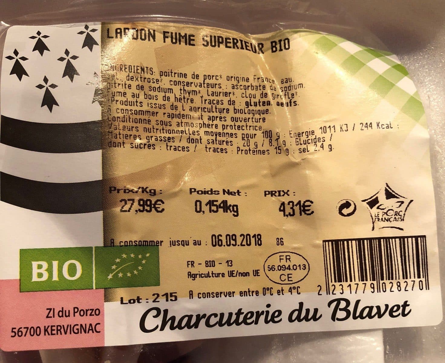 Open Food Facts Lardons fumés superieur bio packshot