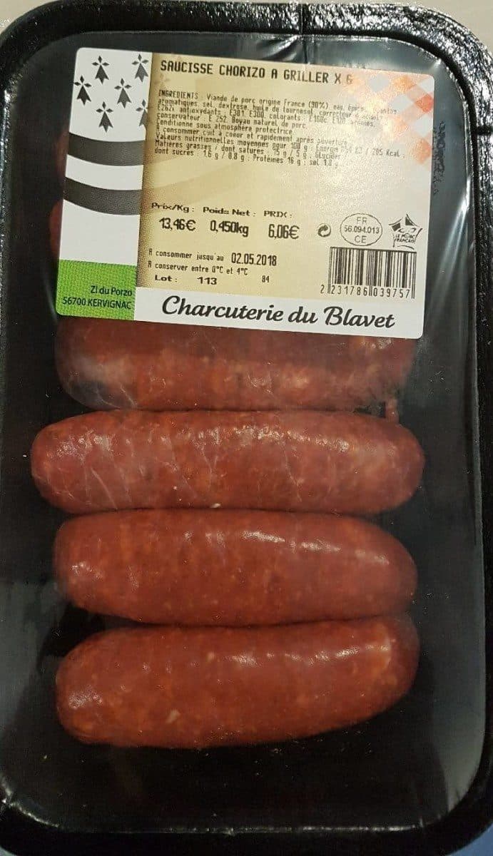 Open Food Facts Saucisse chorizo a griller x6 packshot