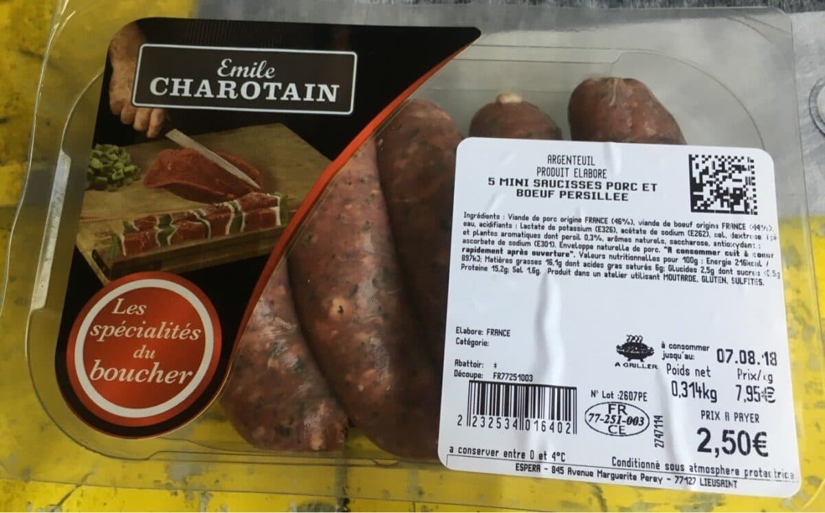 Open Food Facts Mini saucisses porc et boeuf persillee packshot