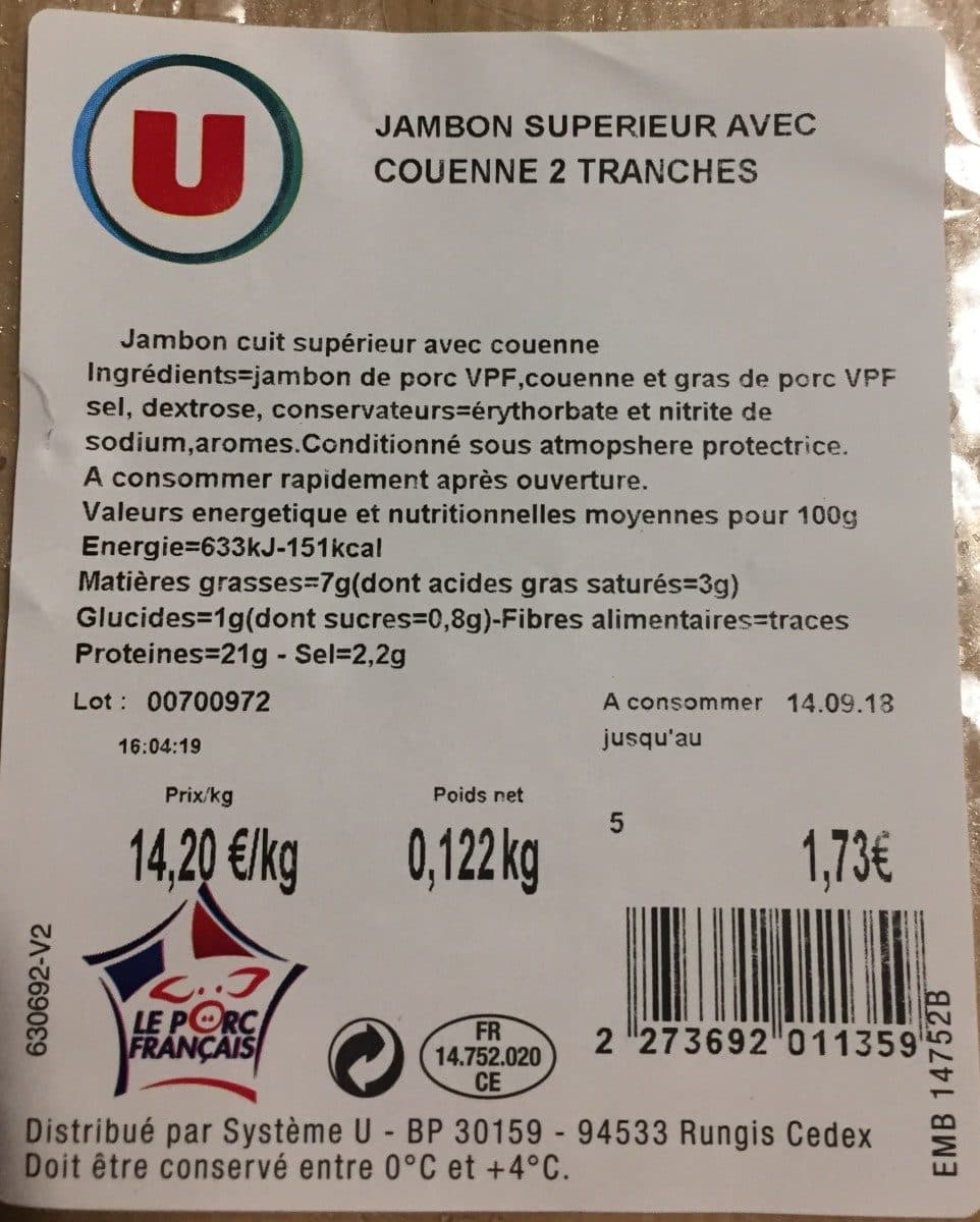 Open Food Facts Jambon superieur avec couenne packshot