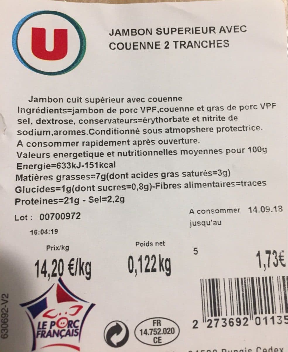 Open Food Facts Jambon superieur avec couenne packshot