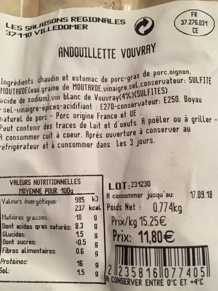 Open Food Facts Andouillette au vouvray packshot