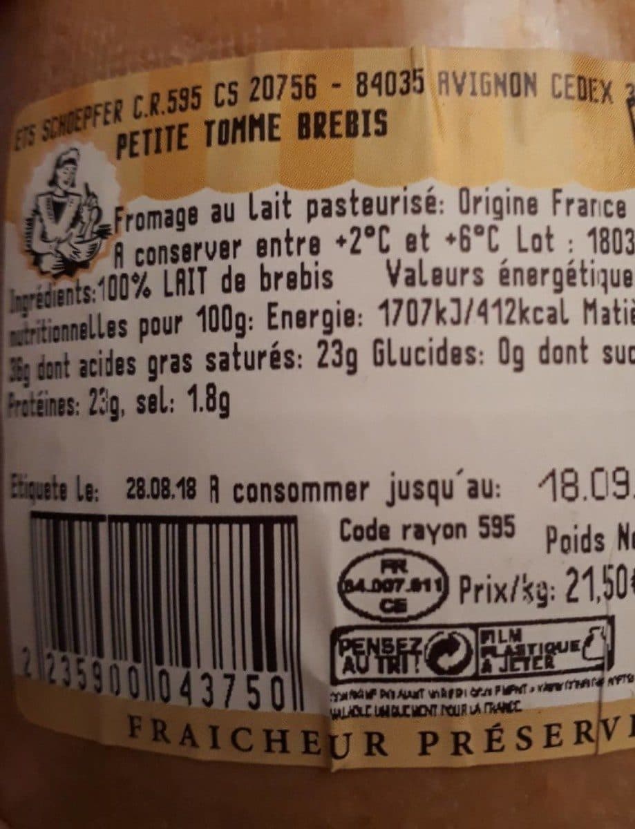 Open Food Facts Petite tomme brebis packshot