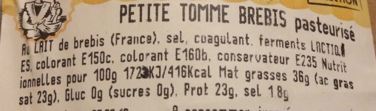 Open Food Facts Petite tomme brebis pasteurisé packshot