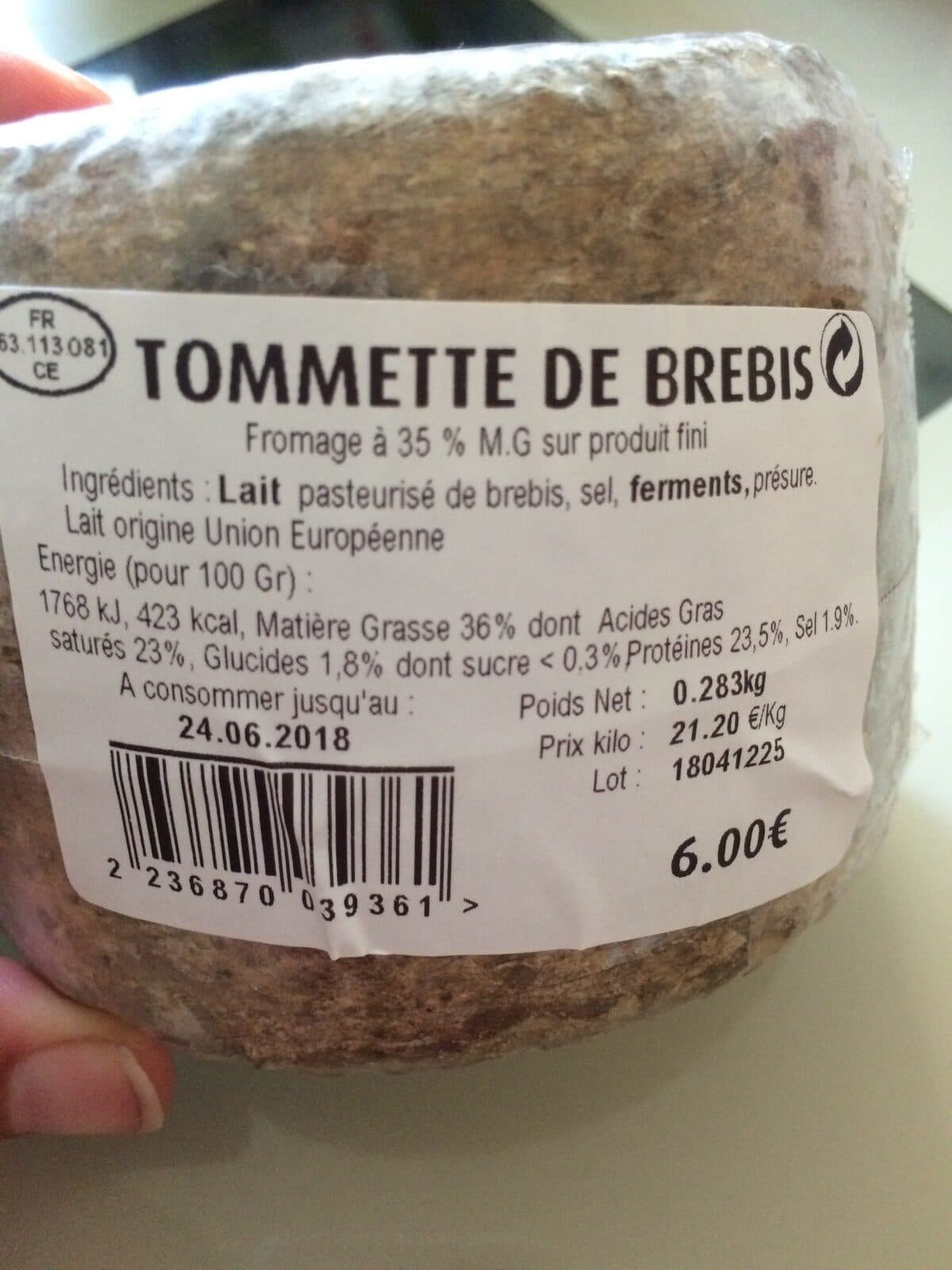 Open Food Facts Tommette de brebis packshot
