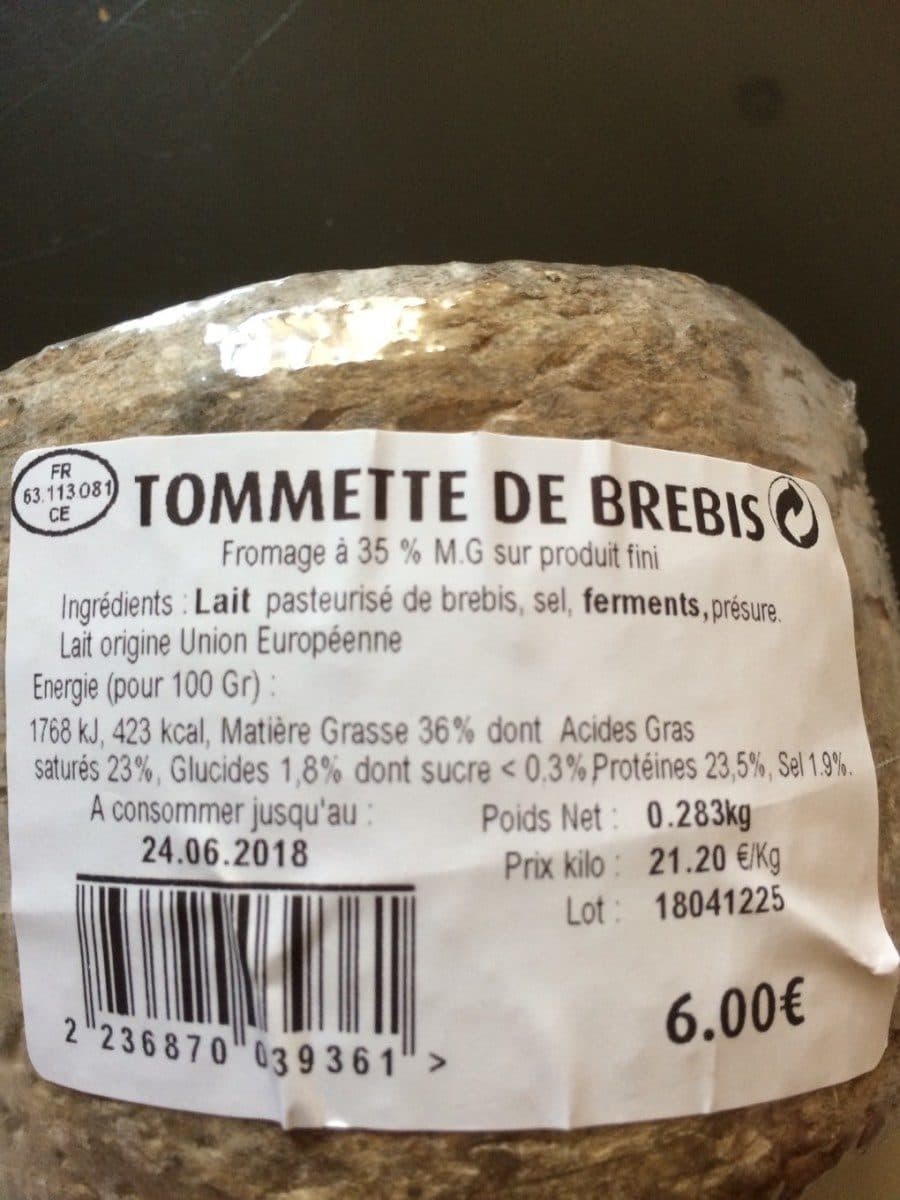 Open Food Facts Tommette de brebis packshot