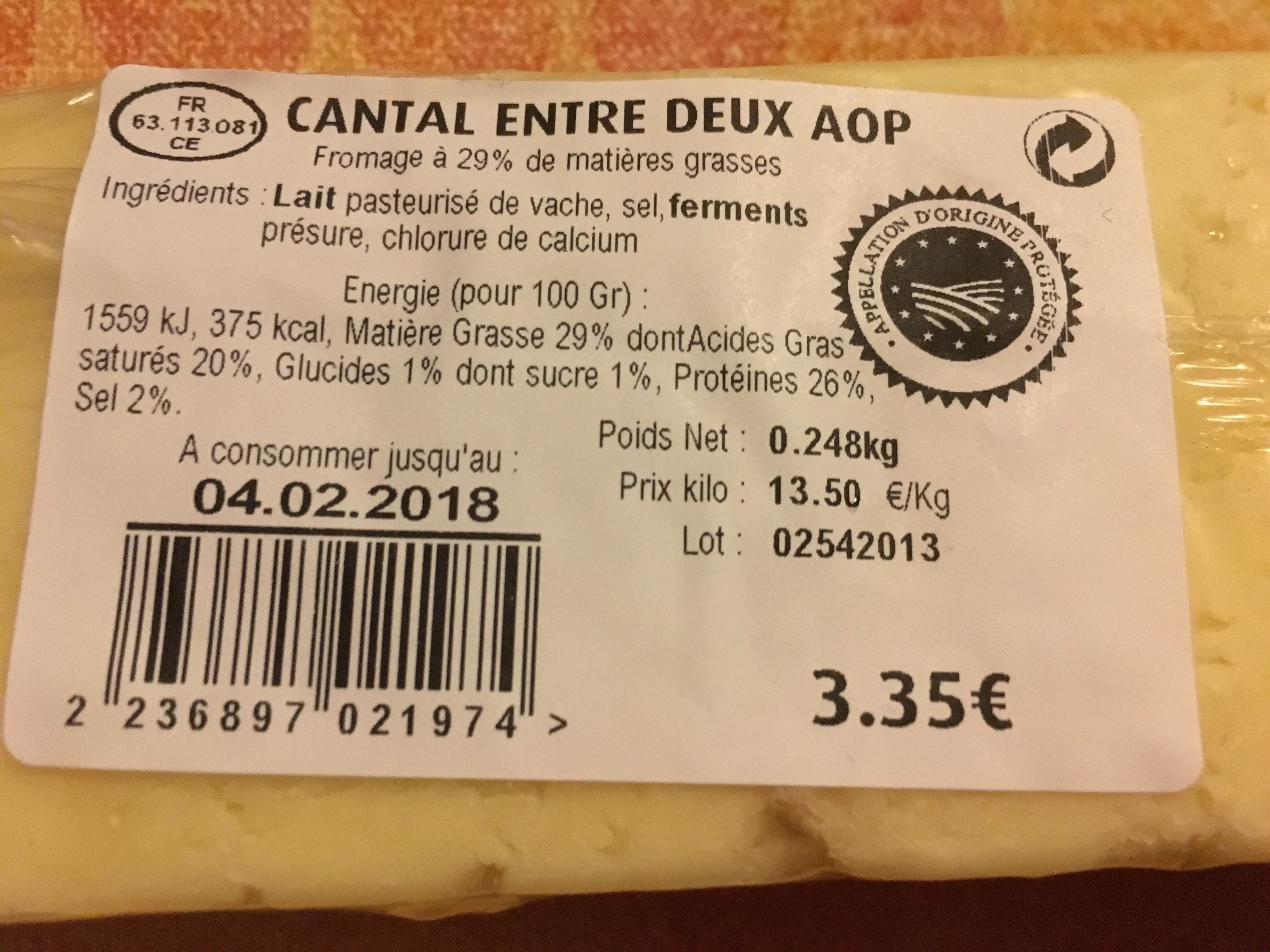 Open Food Facts CANTAL ENTRE DEUX AOP packshot