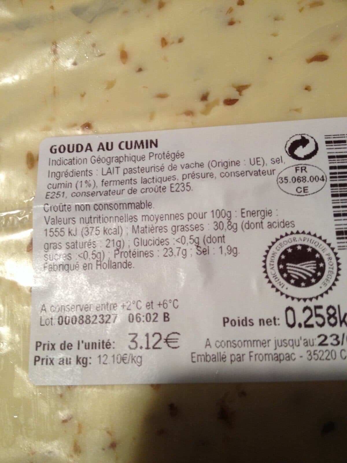 Open Food Facts Gouda au Cumin packshot