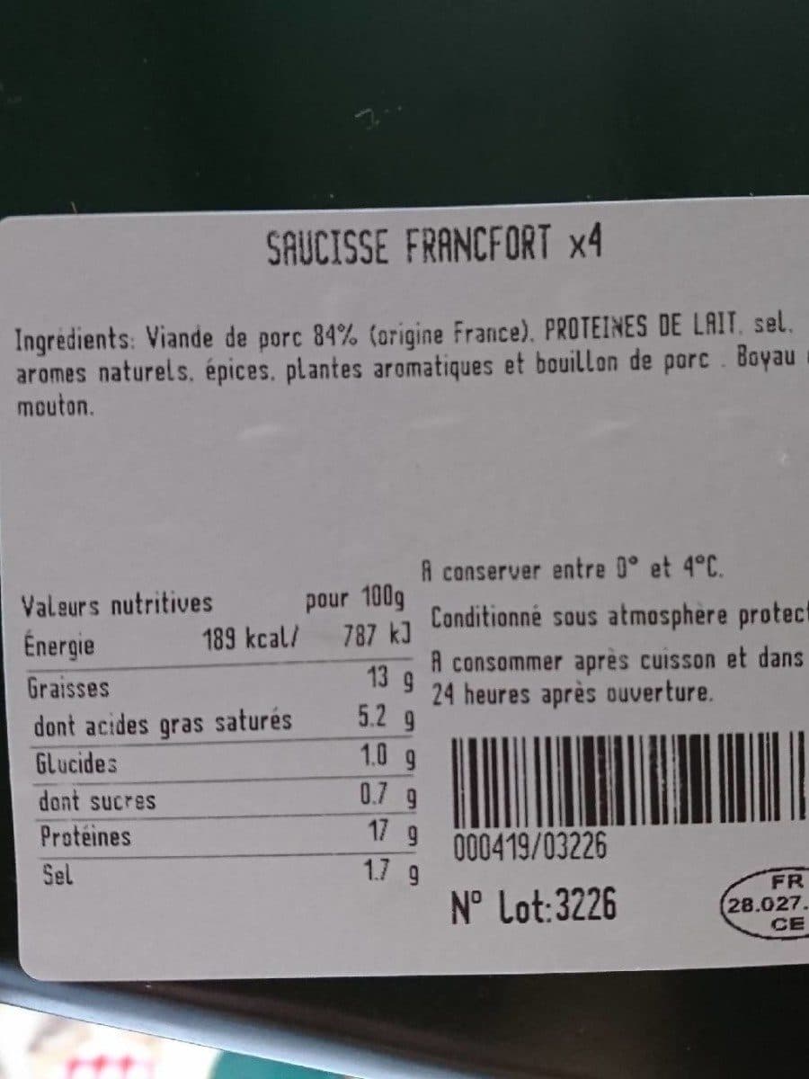 Open Food Facts Cochonnailles du haut bois saucisse Francfort packshot