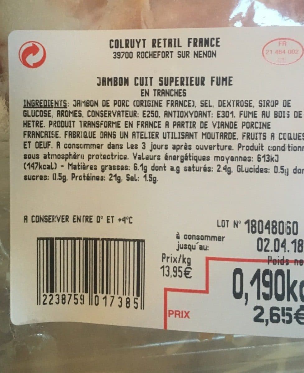 Open Food Facts Jambon cuit superieur fume packshot