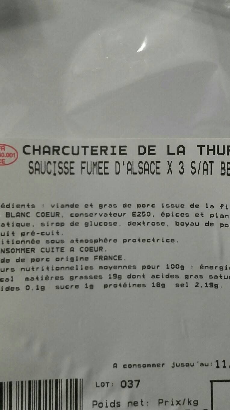 Charcuterie De La Thur Saucisses fumées d Alsace packshot