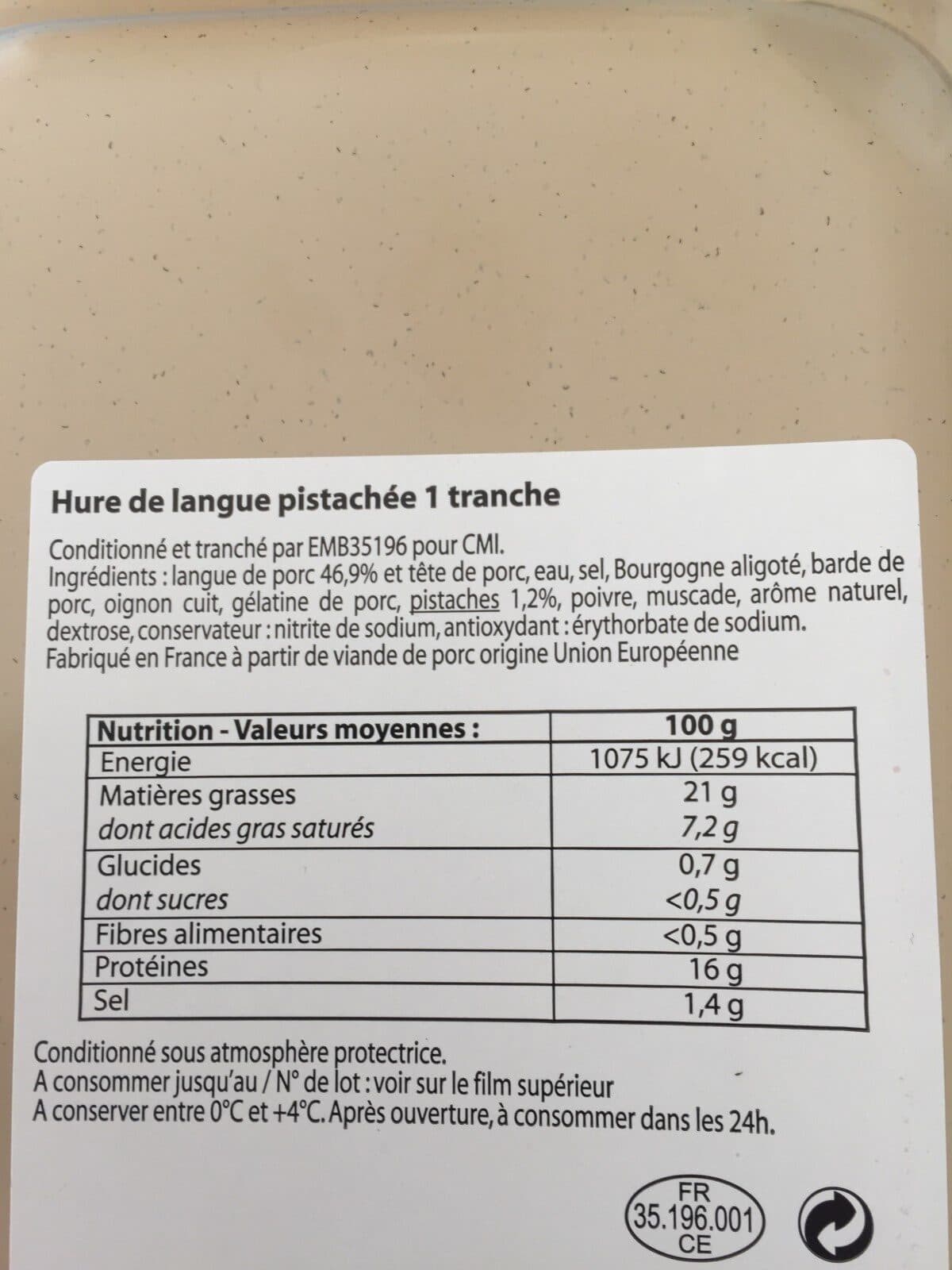 Open Food Facts Hure de langue pistachee packshot