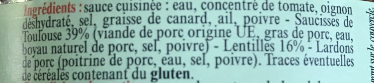 Open Food Facts Saucisses de Toulouse aux lentilles packshot