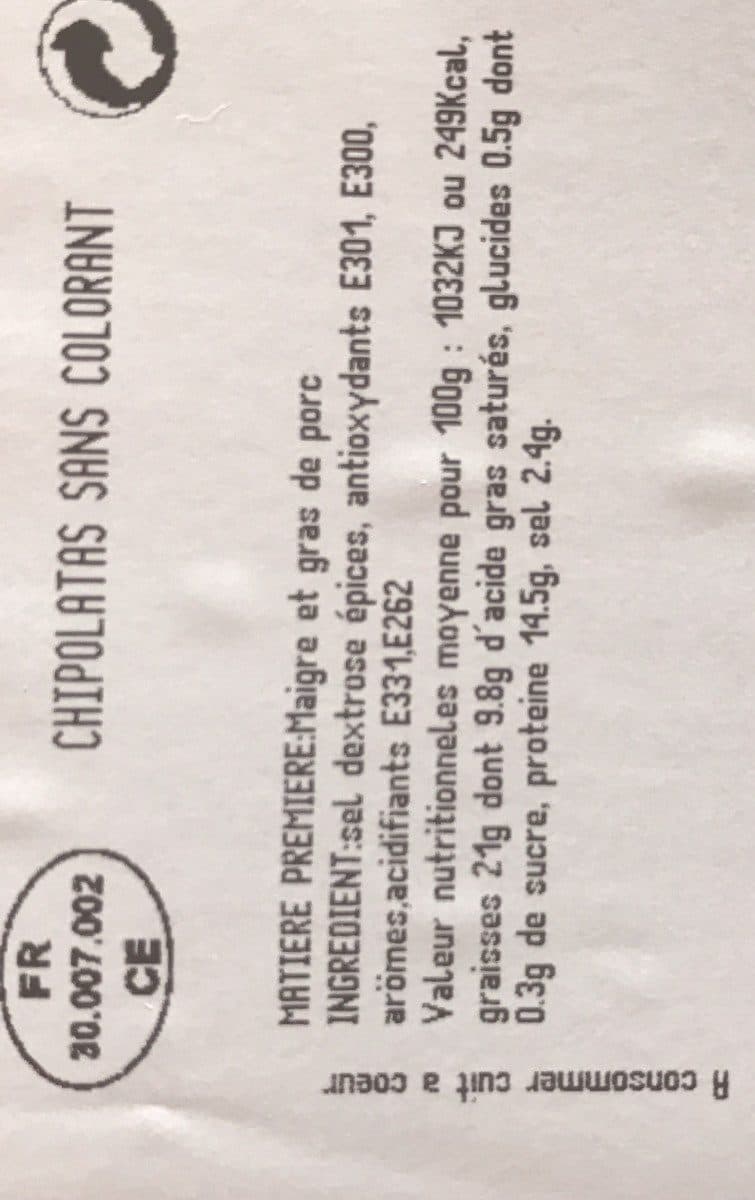 Open Food Facts Chipolatas sans colorant packshot