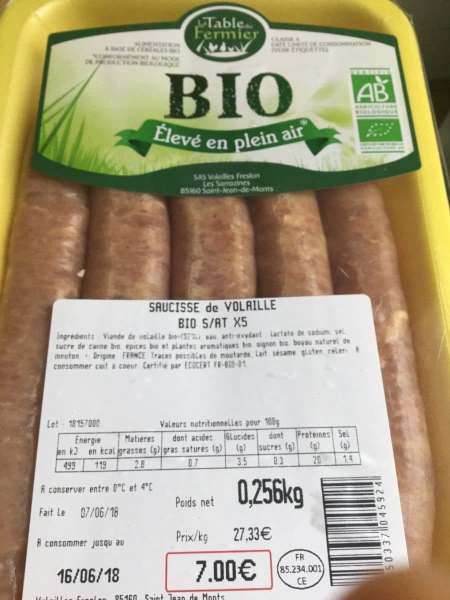 La Table Du Fermier saucisse de volaille packshot