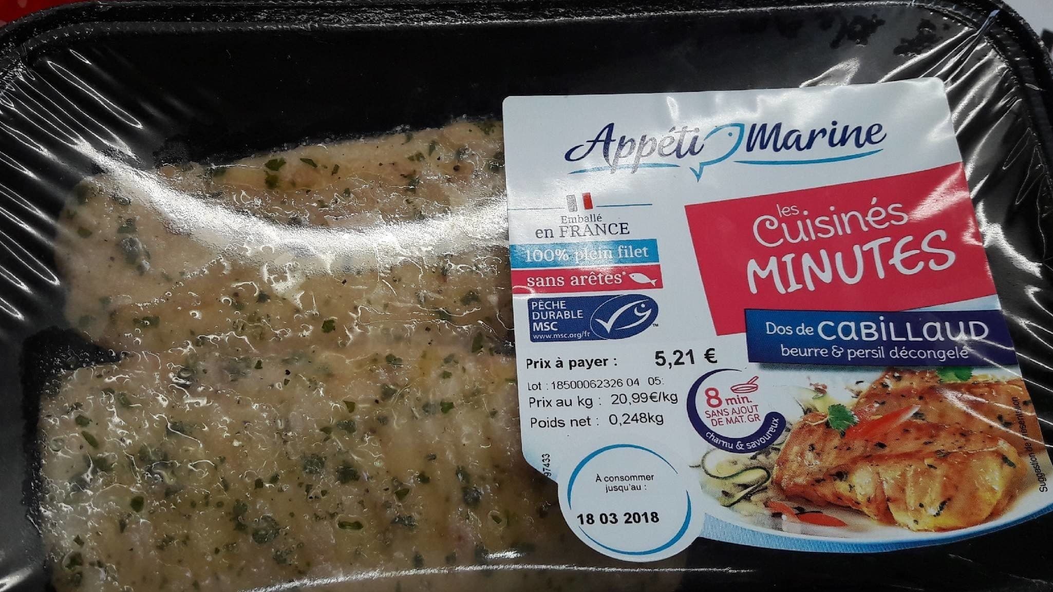 Open Food Facts Dos de cabillaud beurre et persil decongelé packshot