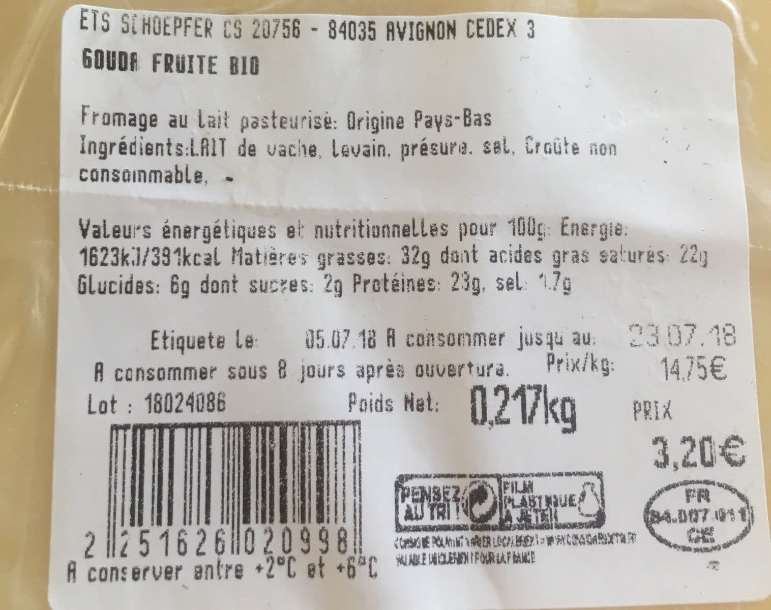Open Food Facts Gouda fruité packshot
