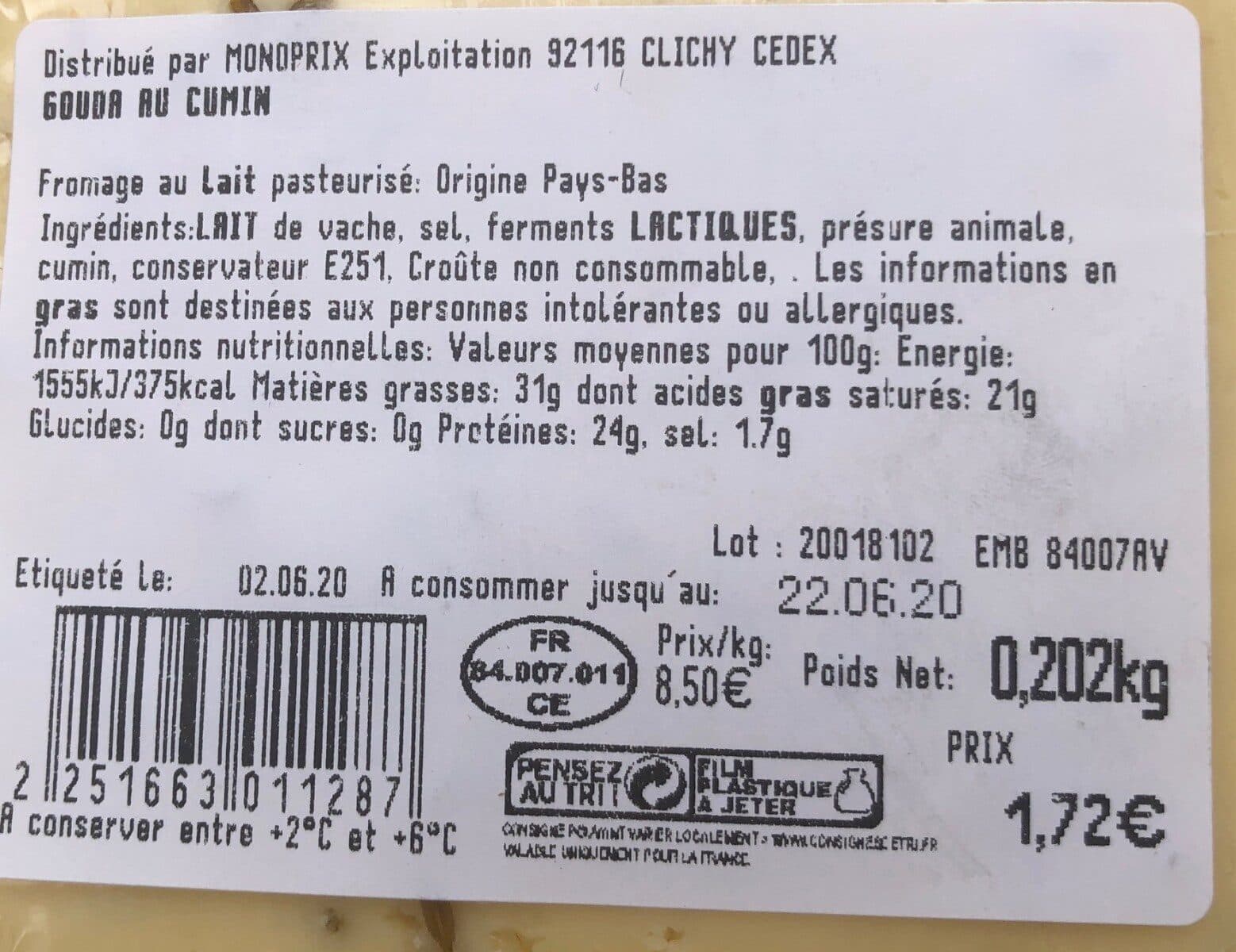Monoprix Gouda au cumin packshot