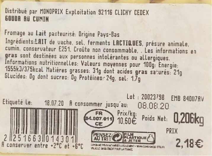 Monoprix Gouda cumin packshot