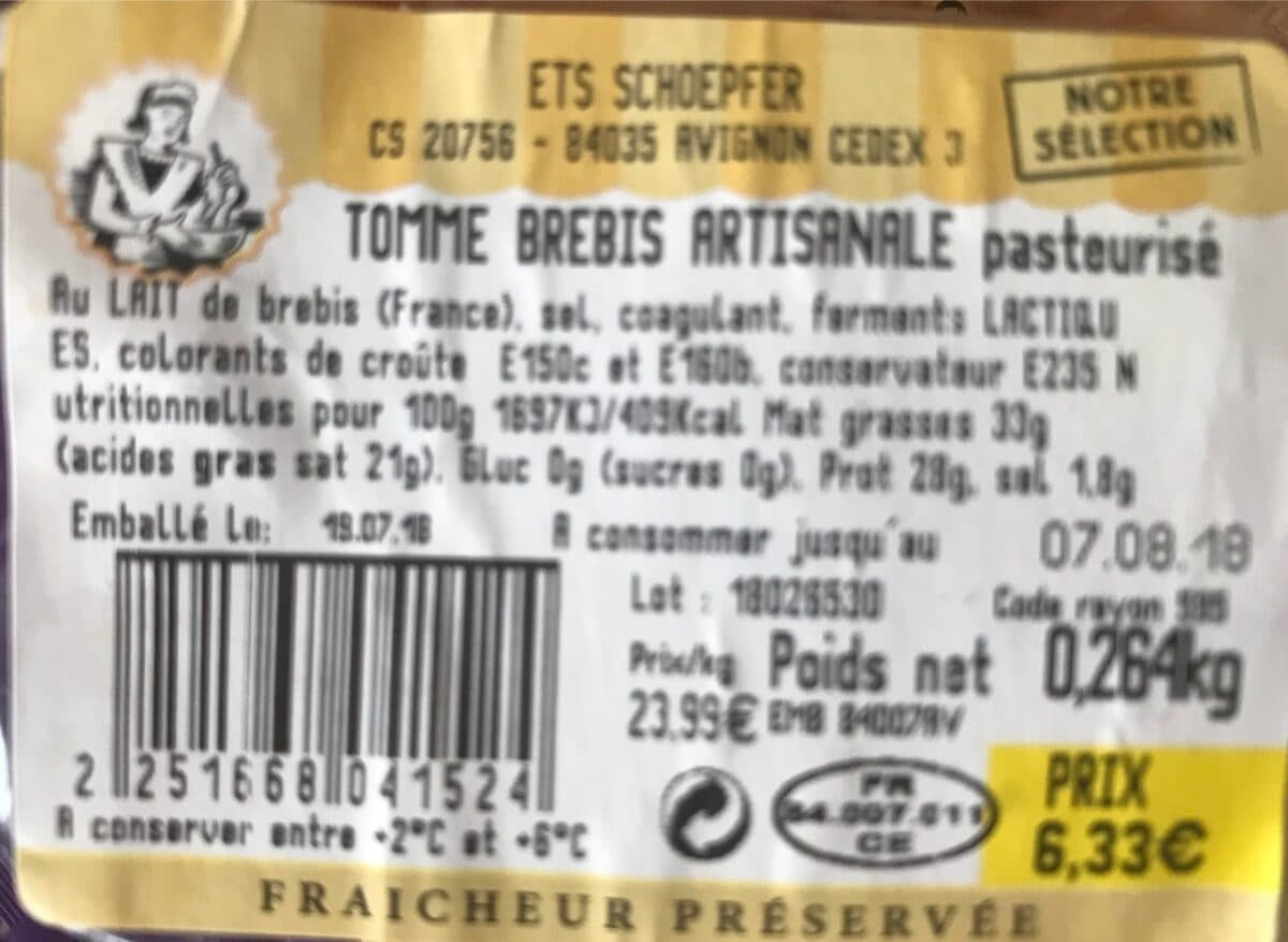 Open Food Facts Tomme brebis artisanale packshot