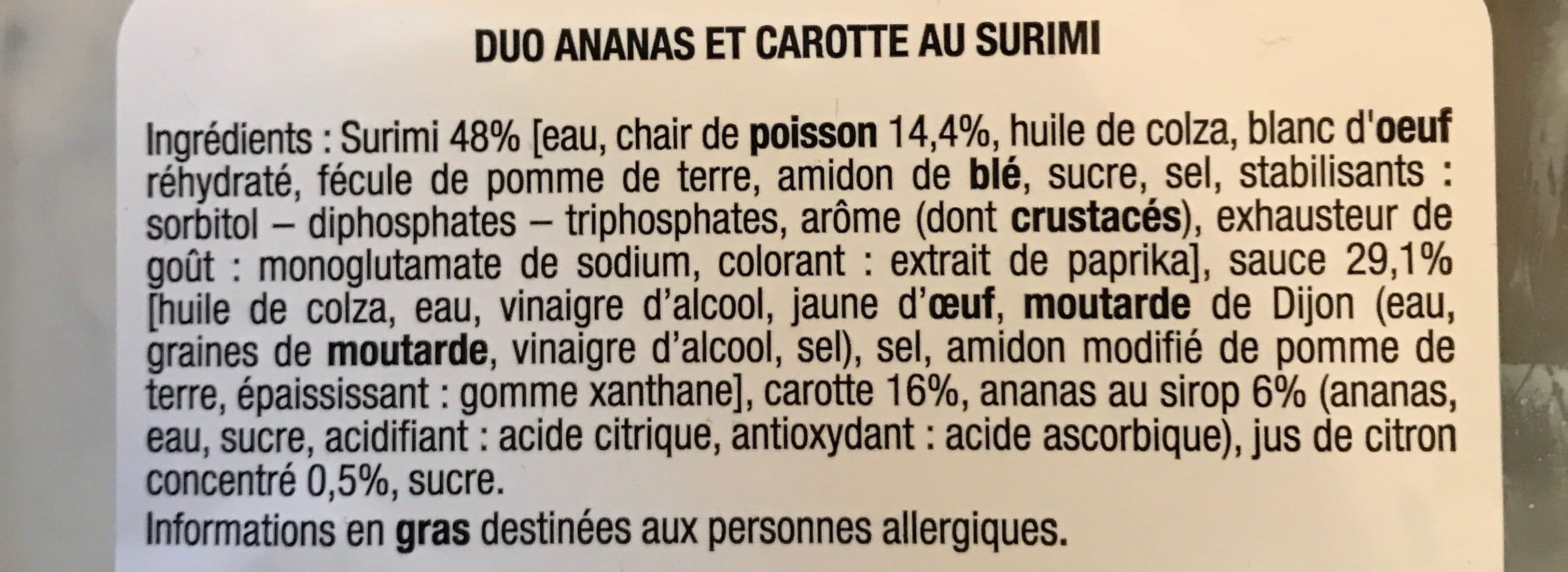 Open Food Facts Duo Ananas er Carotte au Surimi packshot