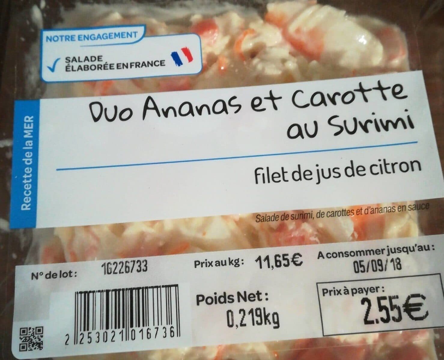 Open Food Facts DUO ANANAS ET CAROTTE AU SURIMI packshot