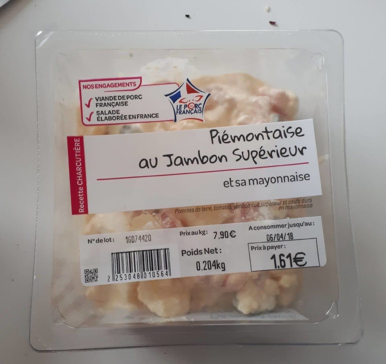 Open Food Facts Piemontaise au jambon supérieur packshot