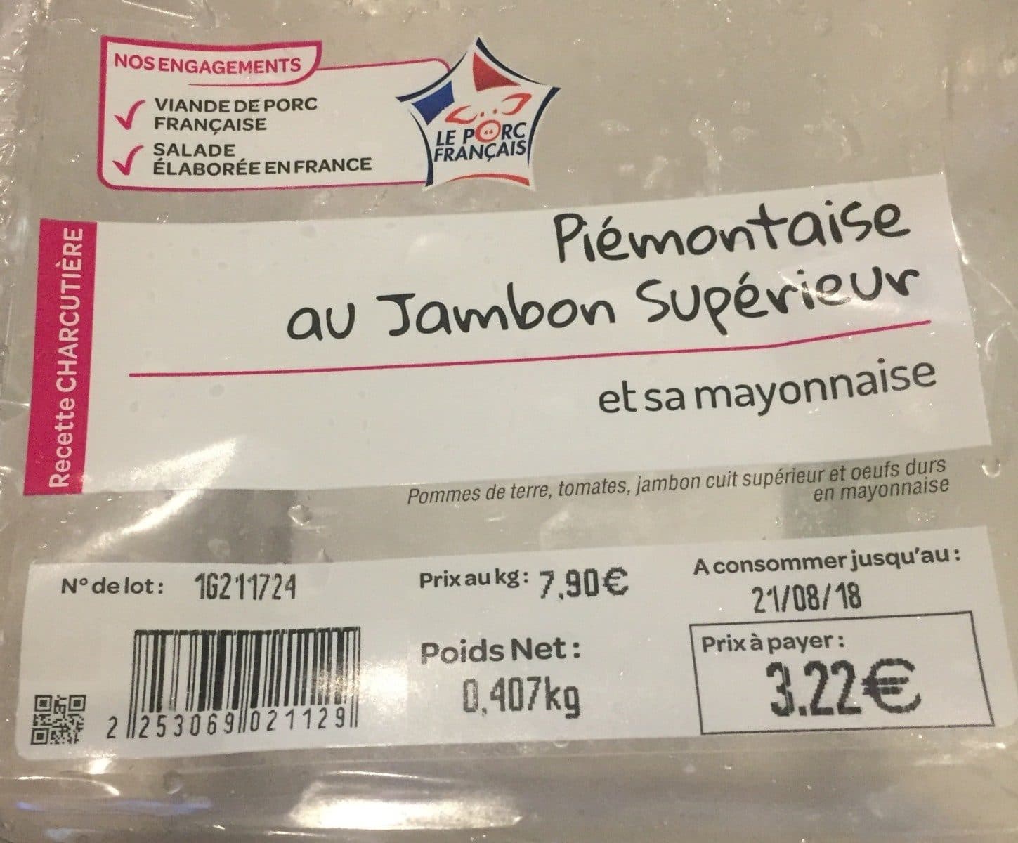 Open Food Facts Piémontaise au jambon Supérieur packshot