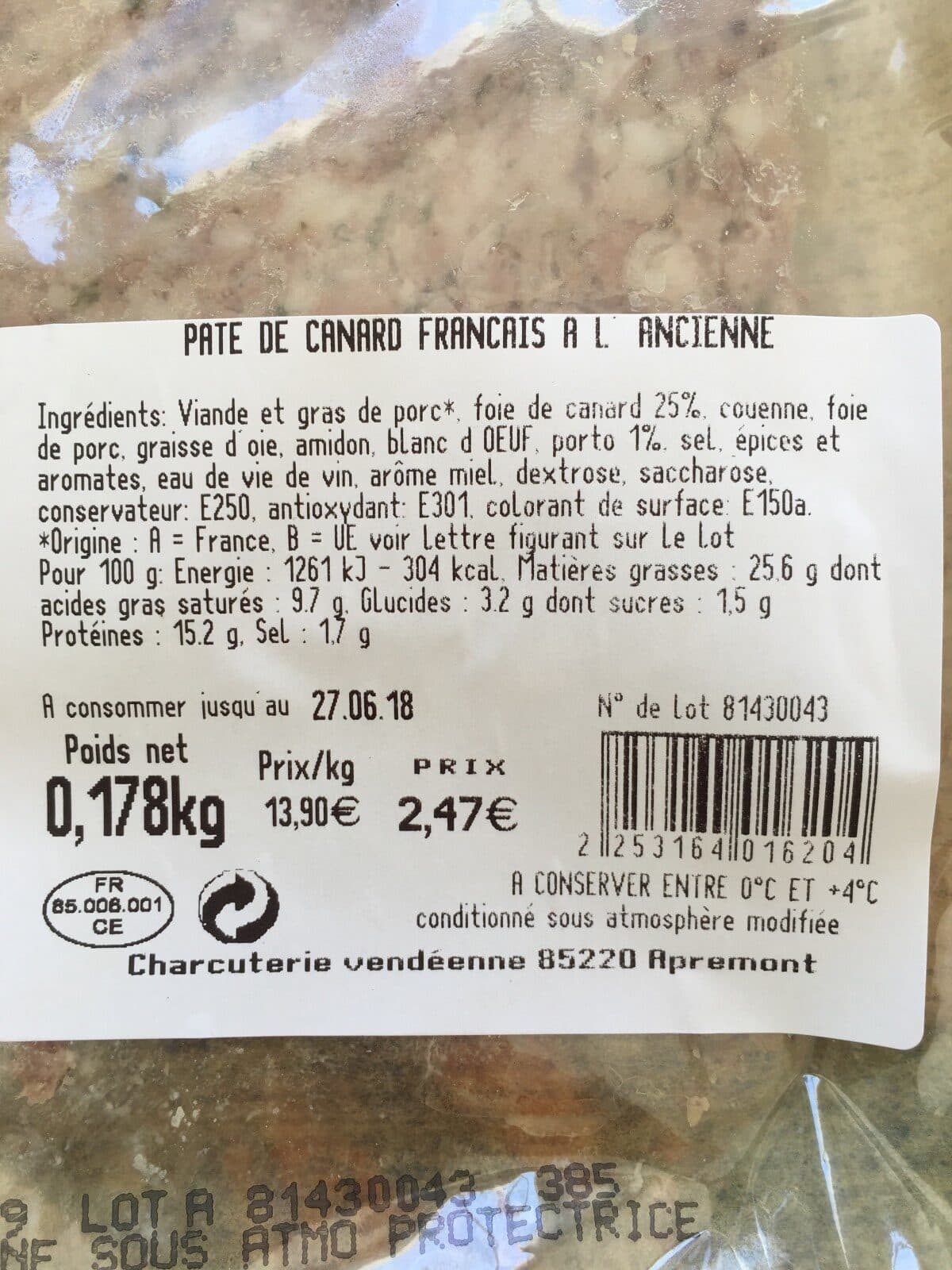 Open Food Facts Pate de canard français à l'ancienne packshot