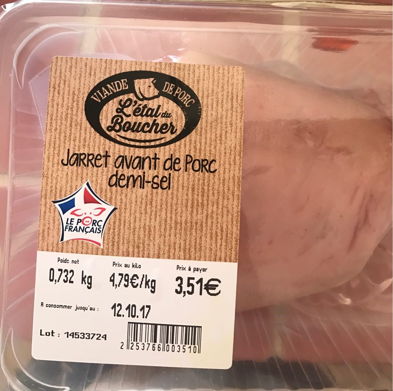 L'etal Du Boucher Jarret avant de porc demi-sel packshot