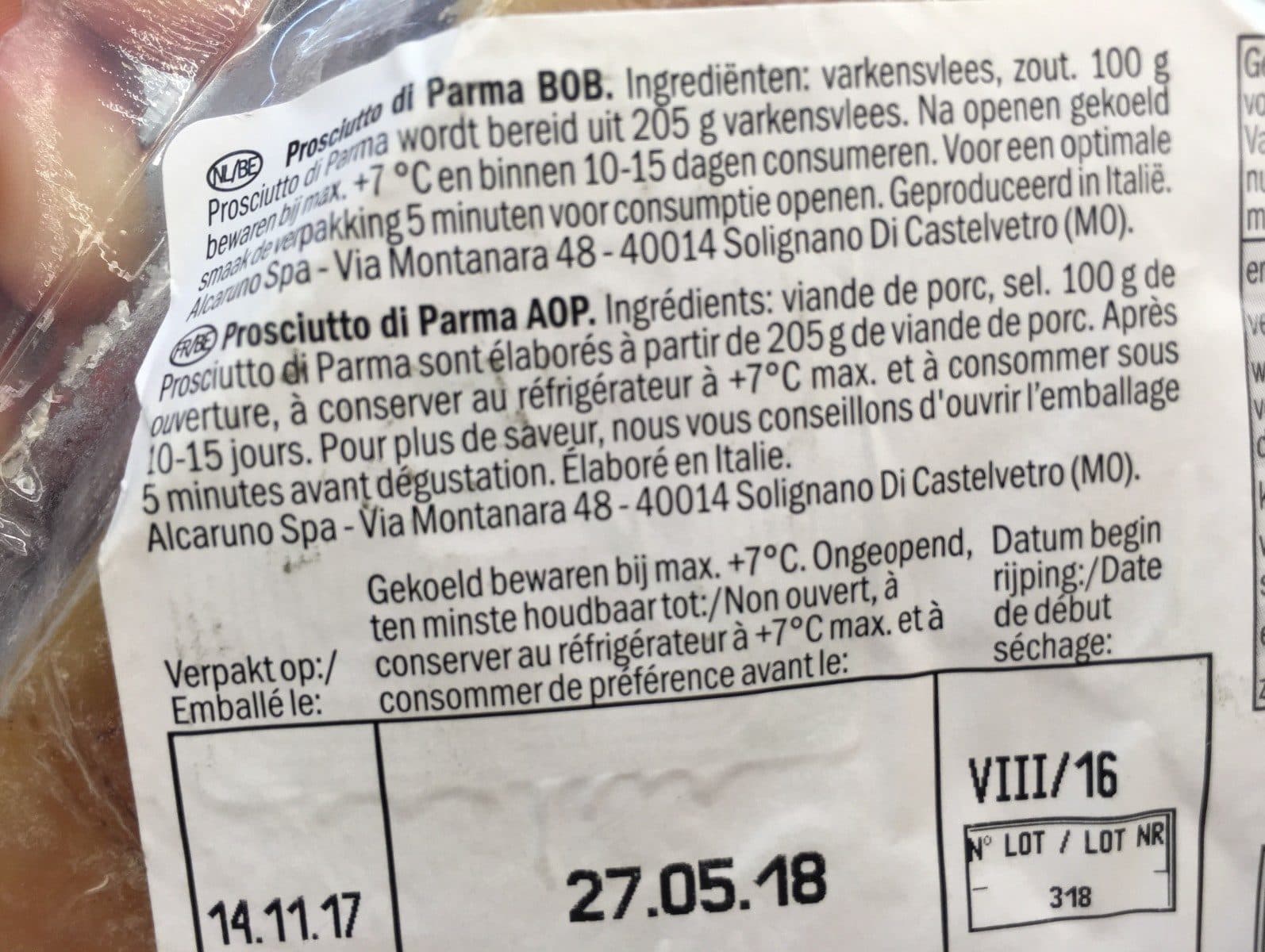 Open Food Facts Prosciutto di parma packshot