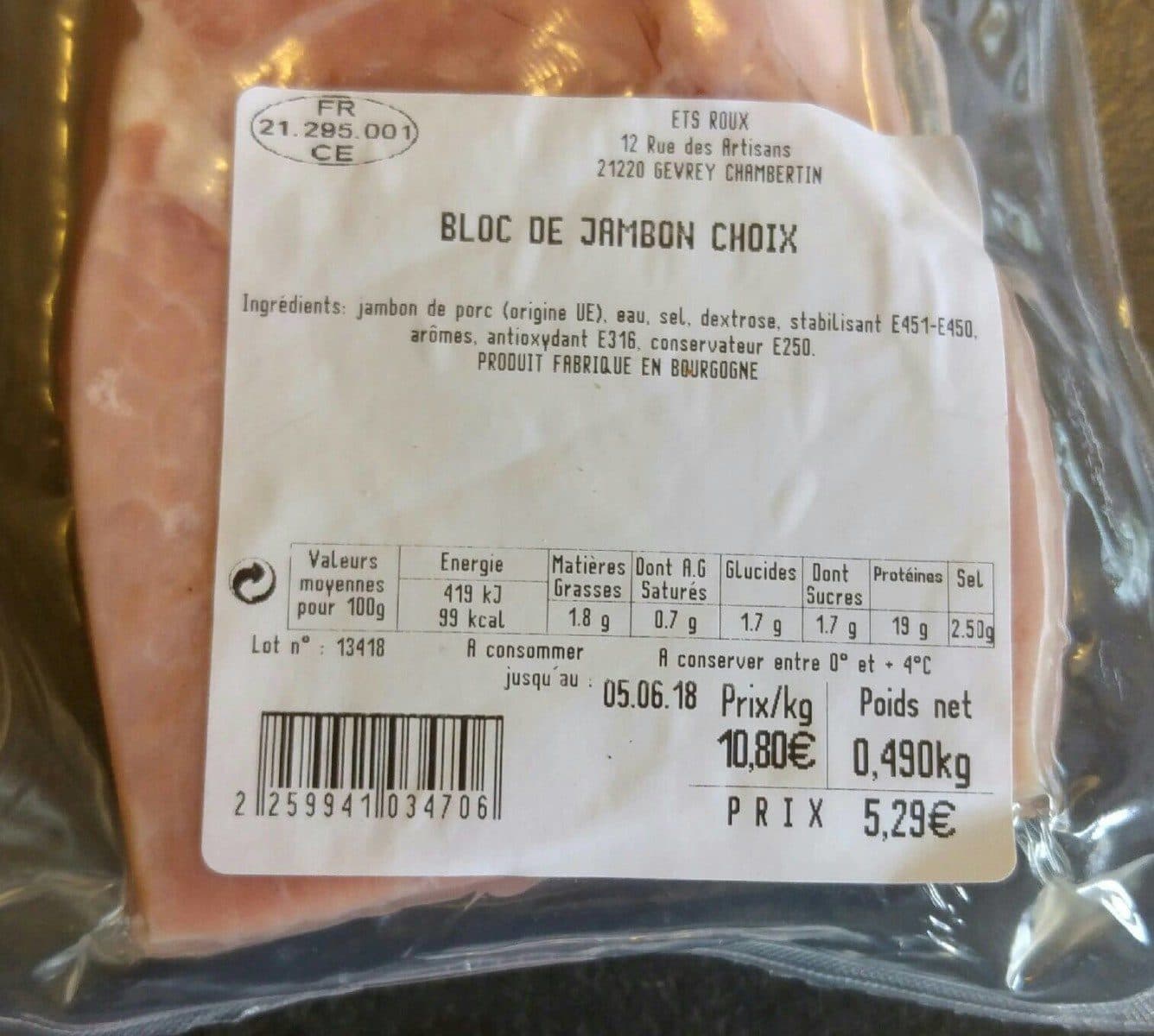 Open Food Facts Bloc de jambon choix packshot