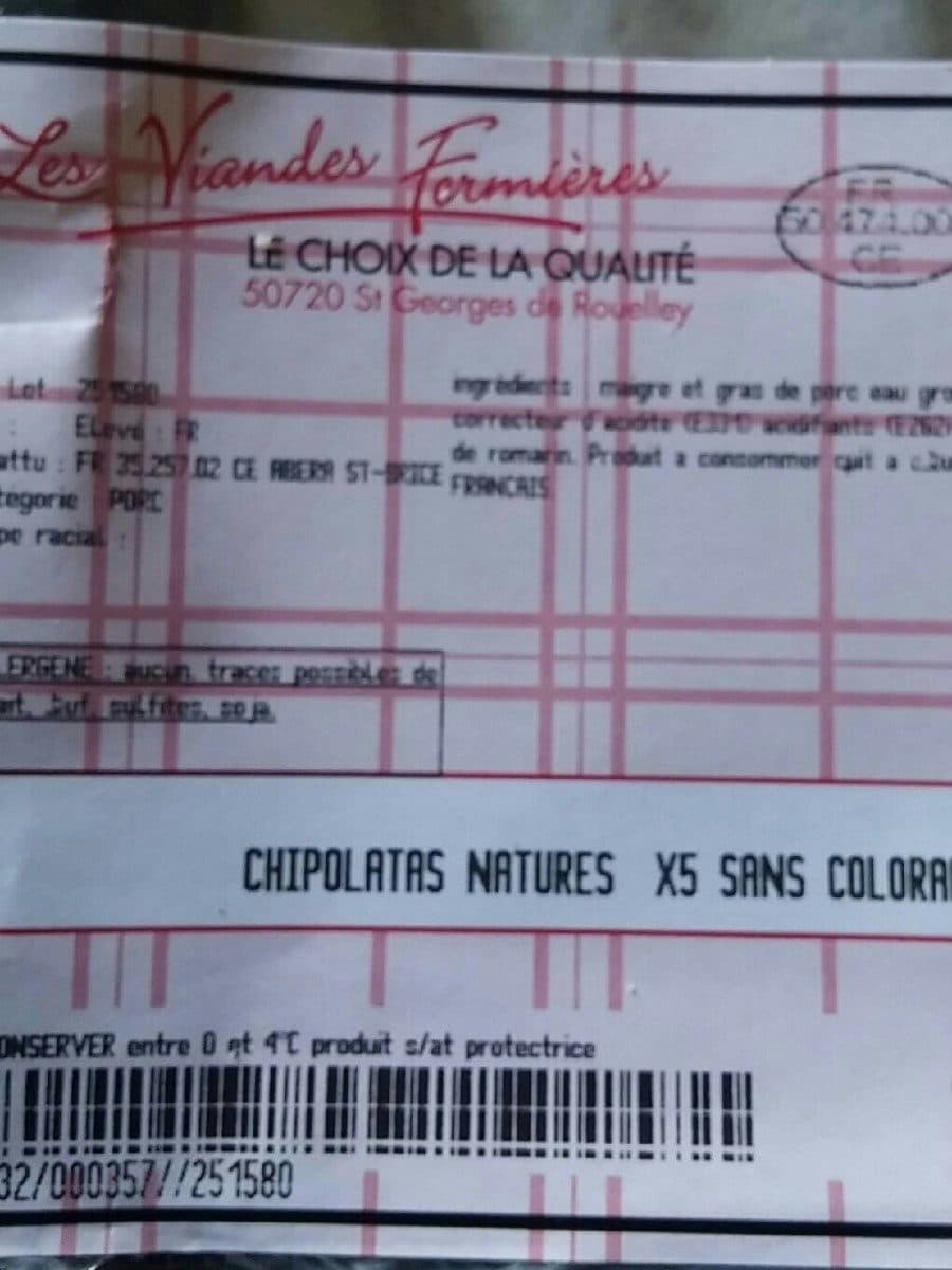 Open Food Facts Chipolatas natures x5 packshot