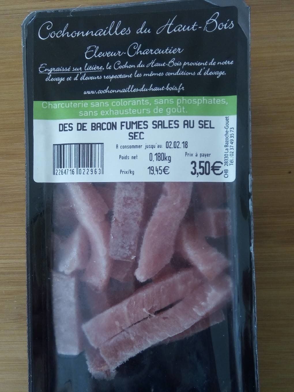 Cochonnailles du Haut-Bois Dès de bacon fumes sales au sel sec packshot