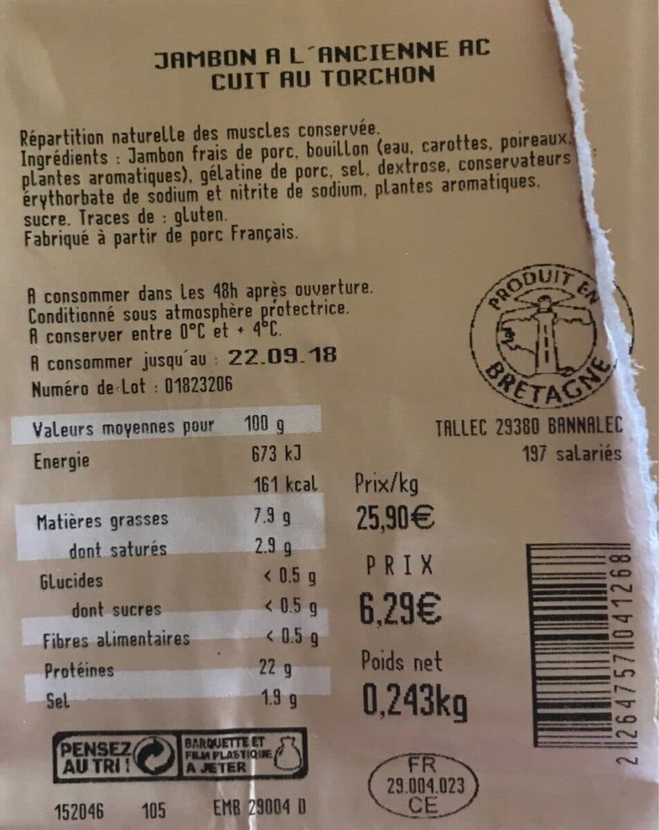 Tallec Jambon à l'ancienne salé à la veine packshot