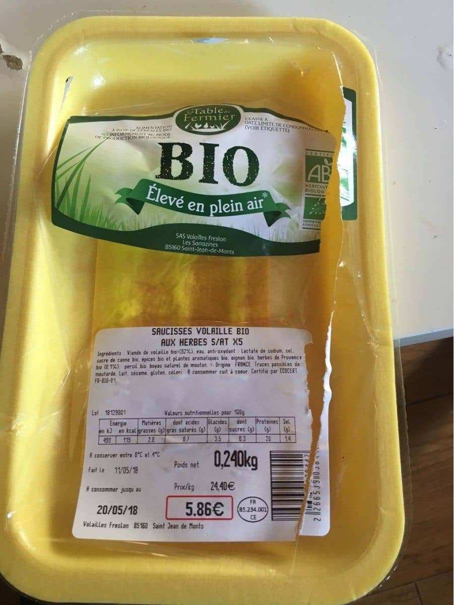 La Table Du Fermier Saucisse de poulet packshot