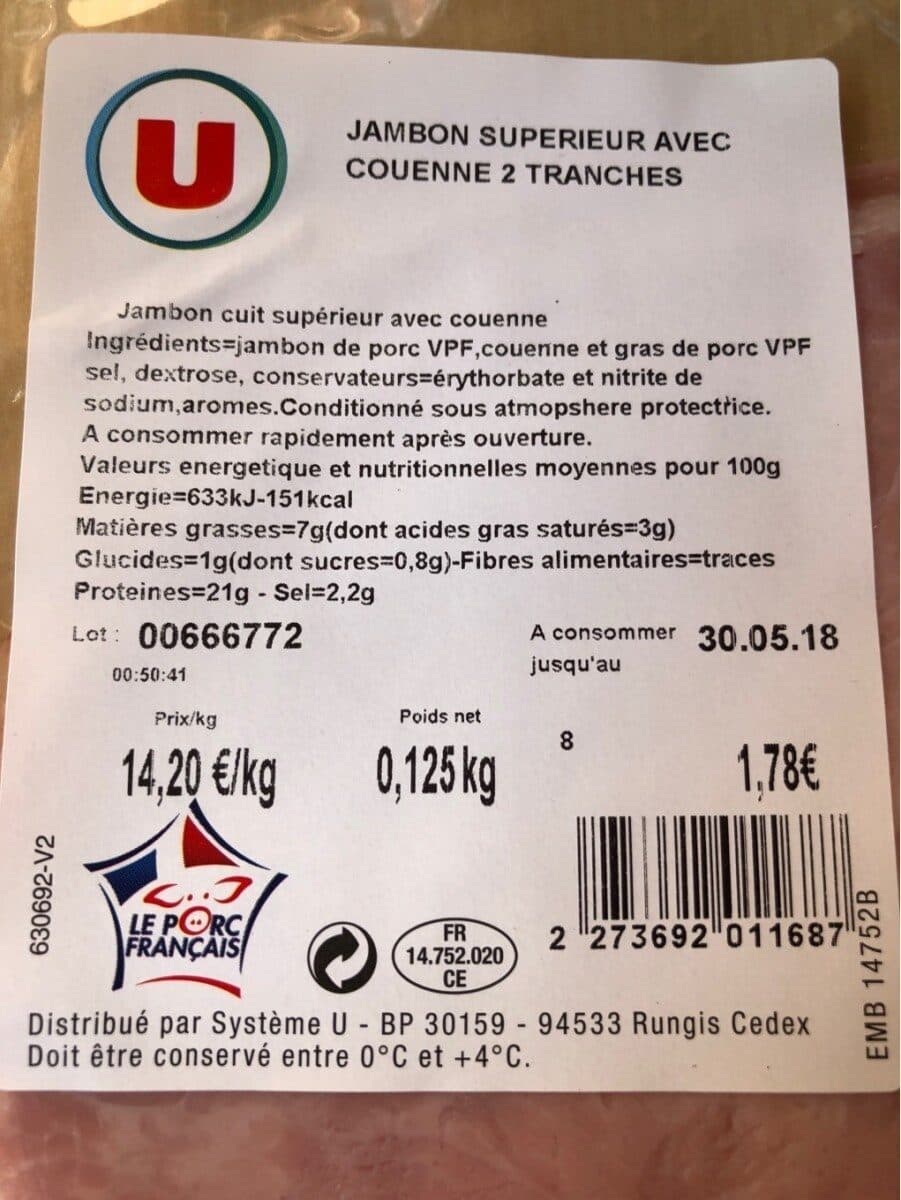 Open Food Facts Jambon superieur avec couenne packshot