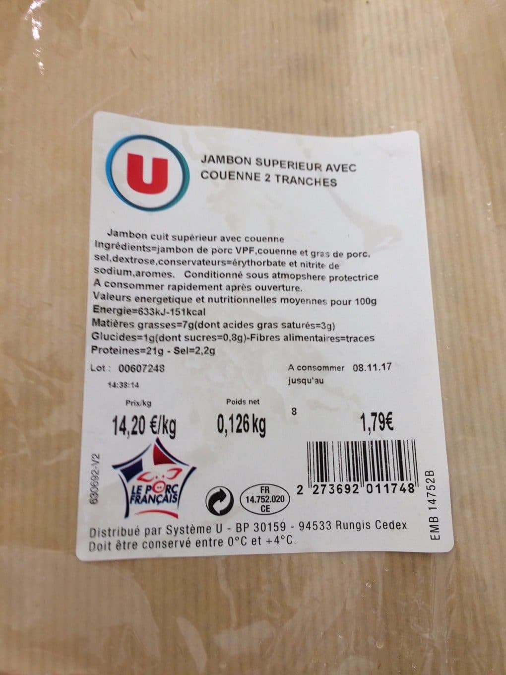 U Jambon superieur packshot