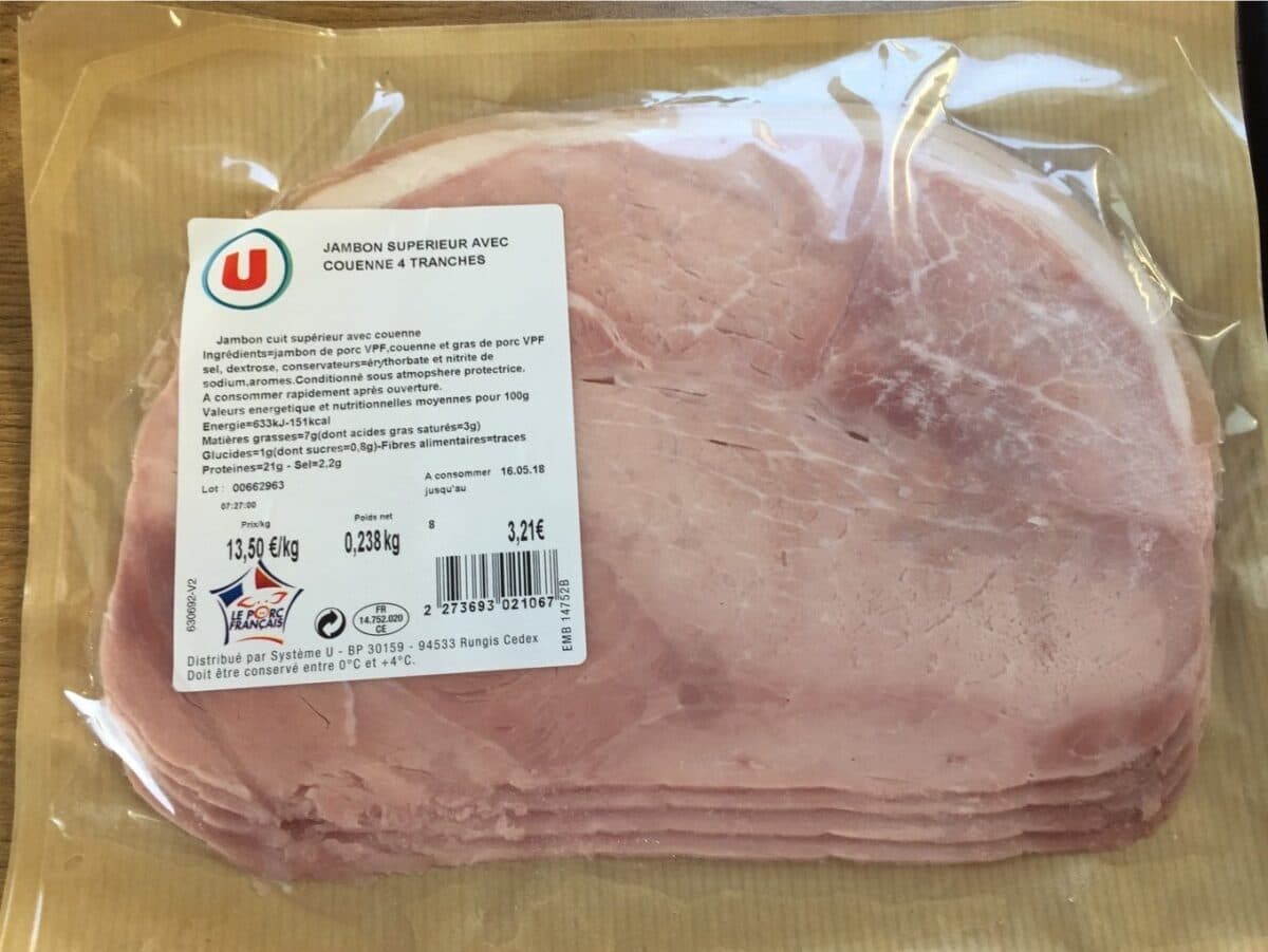 Open Food Facts Jambon superieur avec couenne 4 tranches packshot