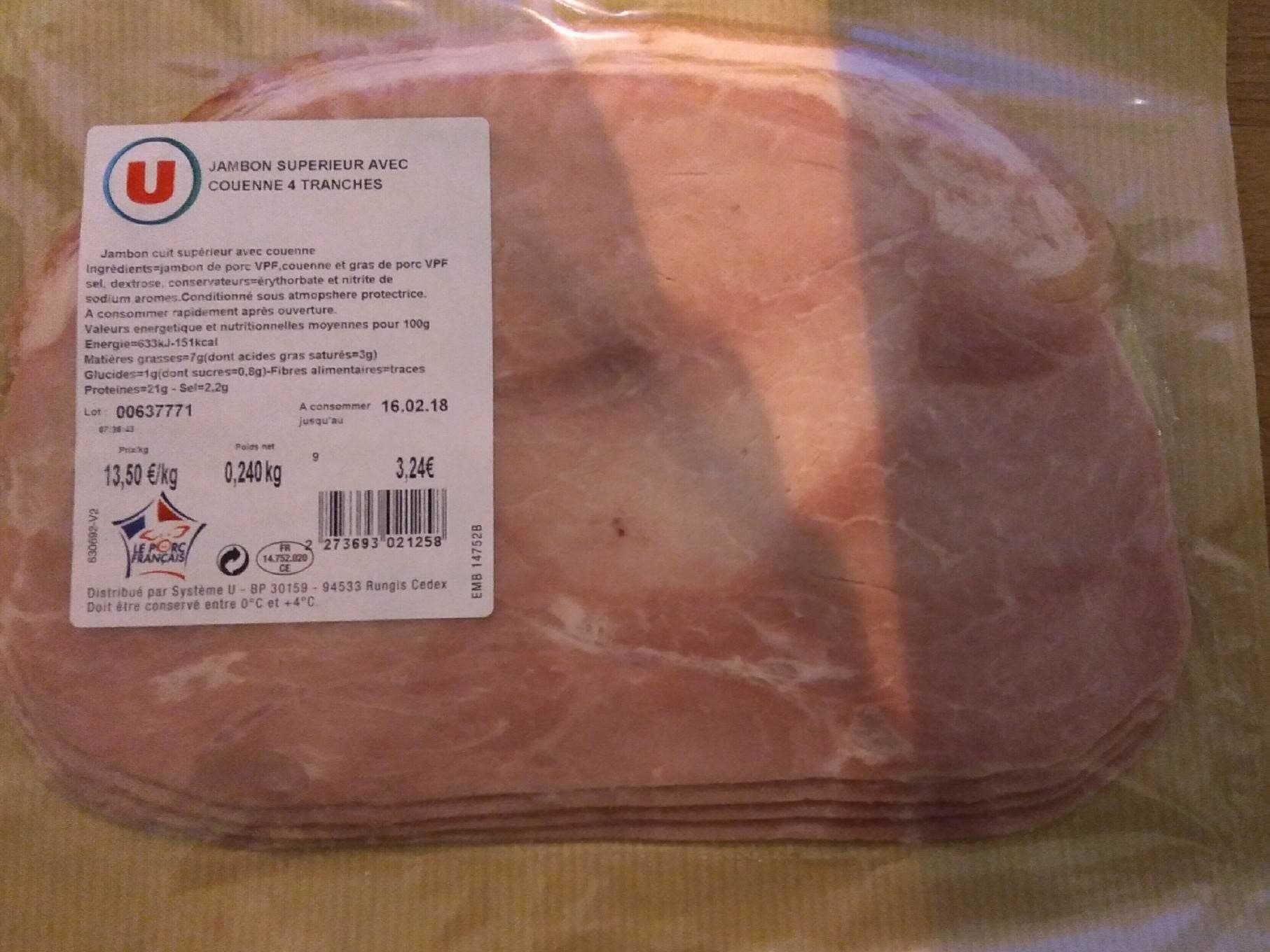 U Jambon supérieur avec couenne packshot