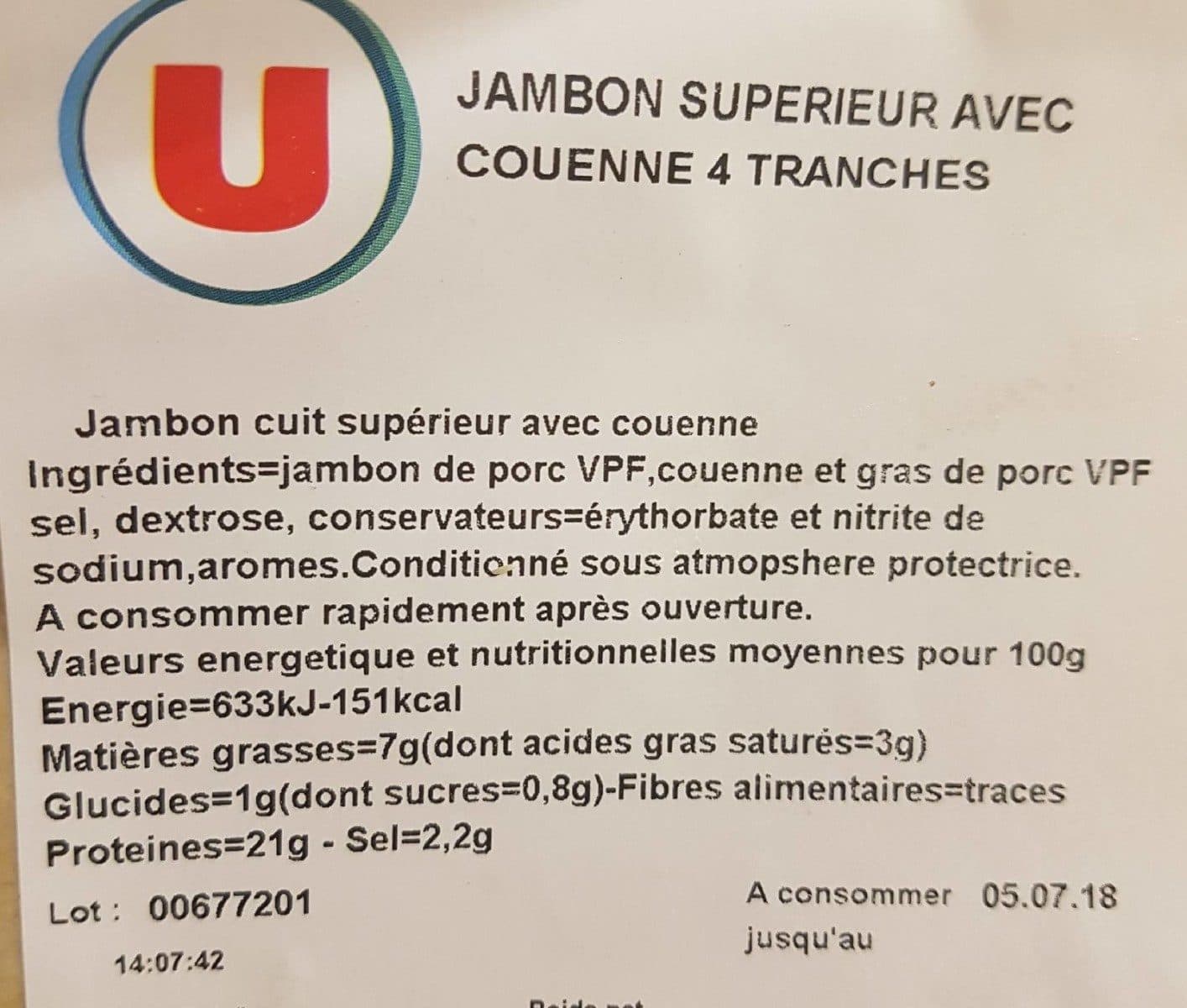 U Jambon supérieur avec couenne packshot