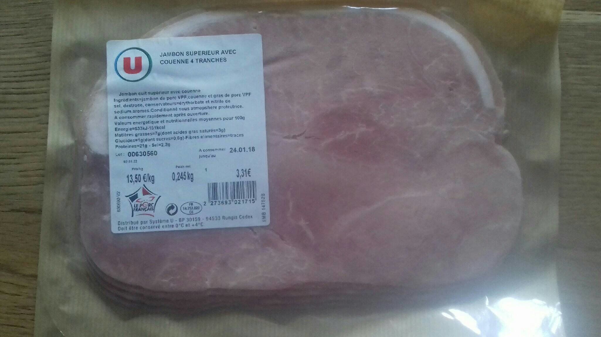U Jambon supérieur avec couenne packshot